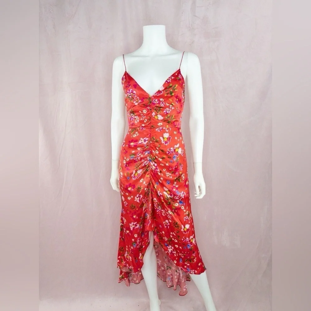 Sau Lee Sofia dress in Red Floral Slip Women’s size 00 Midi Wedding Cocktail - Picture 2 of 6